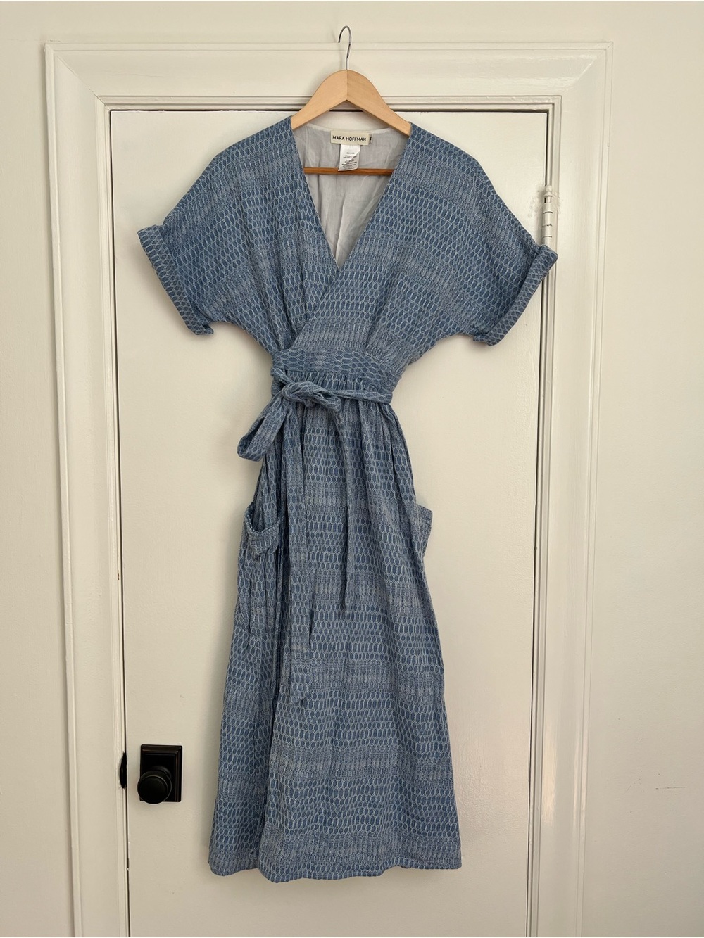 Mara Hoffman Ingrid Wrap Dress in Blue cotton fabric M